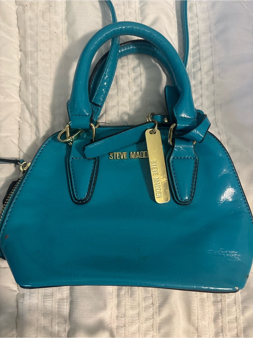 Steve Madden Teal Patent Dome Satchel with Gold Hardware
